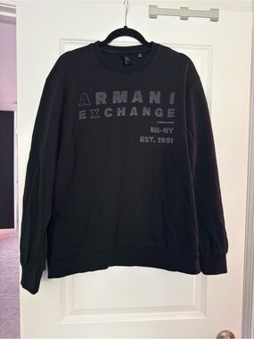 Armani Exchange Men's Black Crewneck with Raised Logo